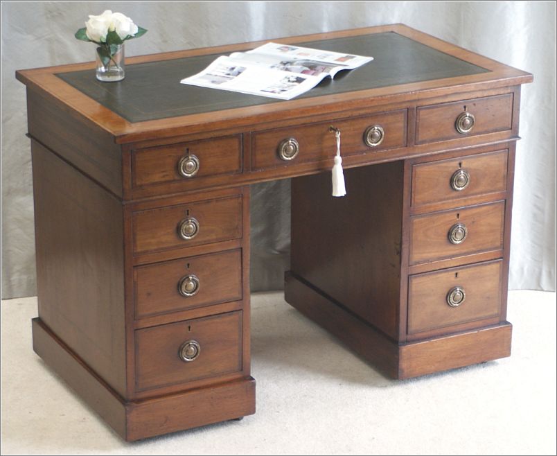 2073 Small Antique Inlaid Pedestal Desk (1)